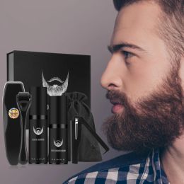 Kit de tratamientos para el crecimiento de la barba, rodillo de aguja para el cuidado de la barba para hombres, producto de reparación del cabello rápido, potenciador, suero de aceite esencial, peine Barba