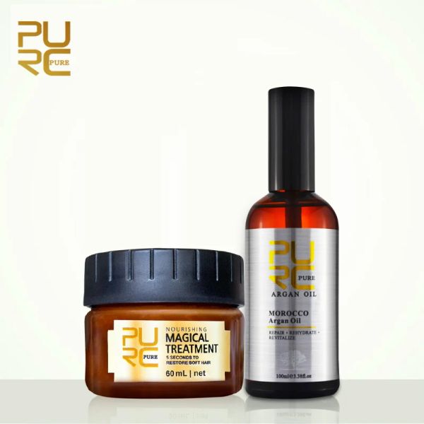 Traitements Nouveau PURC Masque de traitement magique 5 secondes Répare les dommages restaure les cheveux doux 60 ml et huile d'argan du Maroc pour le soin des cheveux 100 ml 11.11