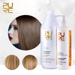 Tratamientos PURC 1000ML Tratamiento de queratina de chocolate brasileño 12% formaldehído Producto para alisar el cabello y champú purificador de 300ml para el cuidado del cabello