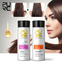 PURC brésilien kératine lissage pour cheveux cuir chevelu traitement cheveux bouclés produits 8% kératine purifiant shampooing ensemble de soins capillaires