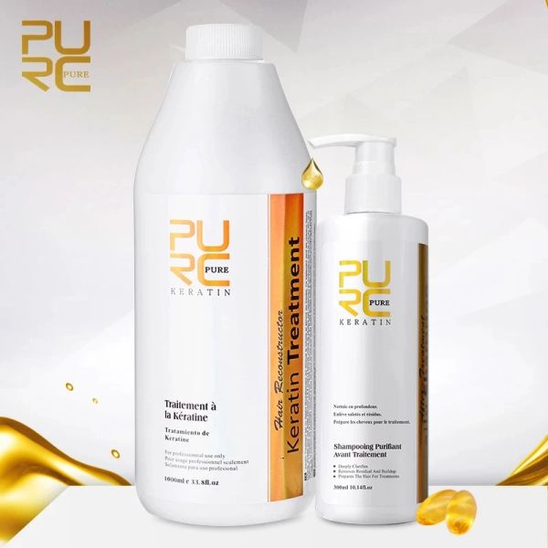 PURC kératine traitement des cheveux ensemble de shampooing lissant cheveux bouclés produits purifiant shampooing lissant brésilien soin à la kératine