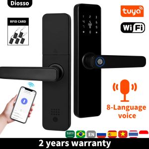 Traitements Tuya WiFi Porte d'empreinte digitale verrouillage de porte numérique Electronic Lock Smart Keyless Entry Lock pour Home House Lock avec empreinte digitale Code de passe