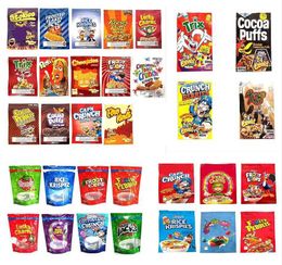 Behandelt eetbare verpakkingen Cereal Mylar Bags Crunch Stokies Trix Fruitig Pebbles Lucky Charms Rice Krispies Bar Stand Up Pouch