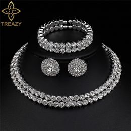 Treazy Luxury Crystal Bridal Sieraden Sets Afrikaanse choker ketting oorbellen armband ingesteld voor vrouwelijke bruiloft accessoires 220810