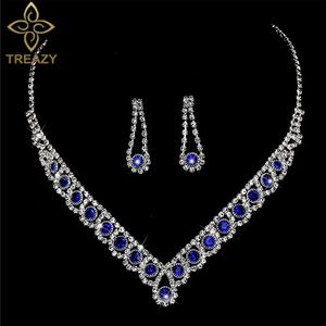 Treagazy Royal Blue Crystal Bridal Bijoux Ensembles de ramifications Collier de cou collier Chauc