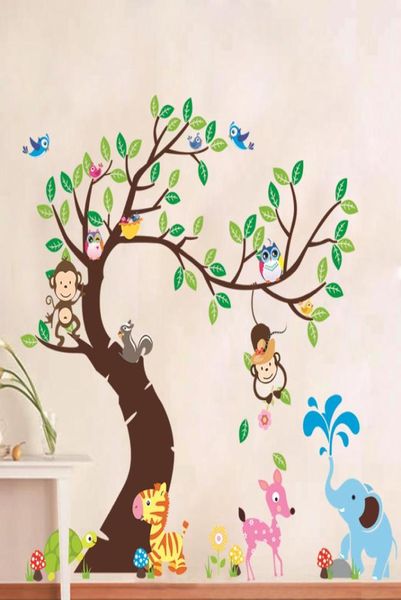 Pegatina de pared de árbol y mono Sala de fondo de niños Pegatina de pared Zypa1214 Decoración de bricolaje Nursería de guardería Roo9535187