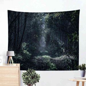 Tree tapijtwand hangende groene grijs woonkamer decor boho bohemian tapijten camping fluwelen doek deksel aangepast tapijt j220804