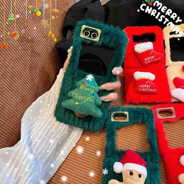 Arbre de Noël chaussettes de téléphone étui mignon étui de téléphone en peluche adapté pour Samsung Galaxy Z Flip 5 4 3 Flip4 Flip3 5G protection en fourrure silicone 231104