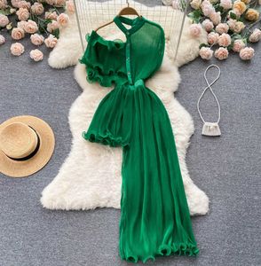 Tree Fungus Dress Summer Women Hollow Out Fashion Solid Single Breasted Ladeis Chic Ruffled Jurken 2023