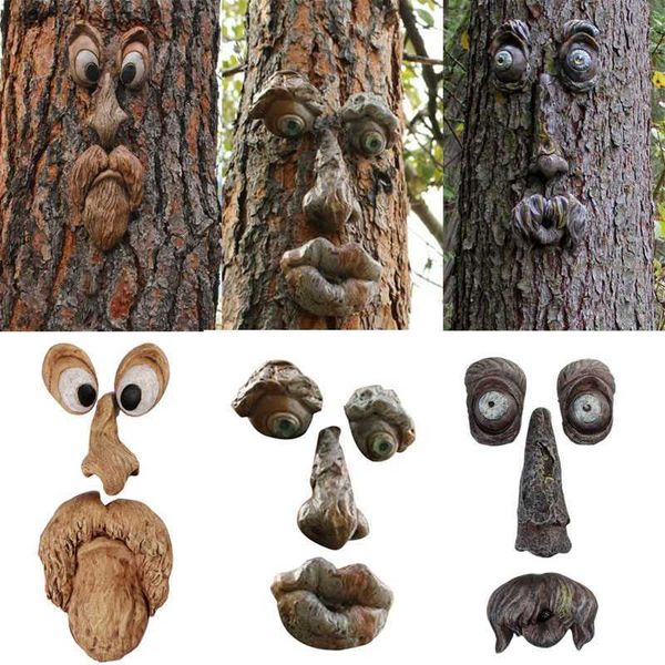 Arbre Drôle Caractéristique Du Visage Statues De Jardin Résine Sculpture De Jardin Décoration Extérieure Figurine Cour Décor Halloween Ornements L230620