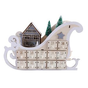 Arbre Maison Traîneau En Bois Calendrier De L'Avent Compte À Rebours Décor De Fête De Noël 24 Tiroirs Avec Lumière LED Ornement 211104