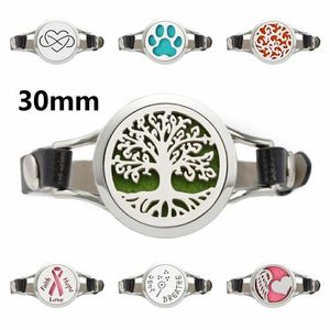 Bracelet diffuseur arbre de vie en acier inoxydable 316L, 30mm, médaillon avec cuir PU, pour femmes et hommes, 10 tampons