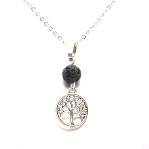 Boom Of Life Charms Aromatherapy Etherische Olie Diffuser Ketting Zwart Lava Rock Stone Bead Volcano Kettingen Roestvrijstalen ketting Sieraden