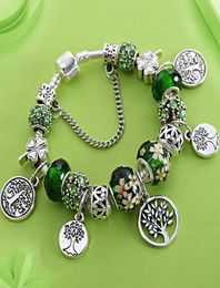 Levensboom armband Strengen groene duizend gezicht kristal groot gat kralen geschilderd blad bloem sieraden1156598