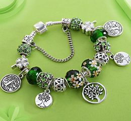 Bracelet arbre de vie brins vert mille visage cristal grand trou perles peint feuille fleur bijoux 5723183