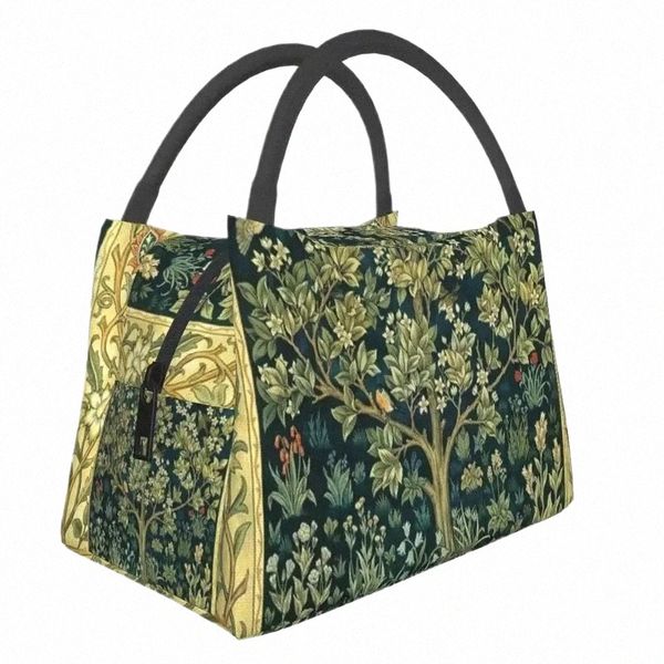 Árbol de la vida de William Morris Bolsa de almuerzo con aislamiento térmico Mujeres Patrón textil floral Almuerzo portátil Caja de comida 18Xc #