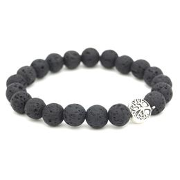 Charmones del árbol de la vida 8 mm Pulsera de piedra de lava negra Difusor de aceite esencial Pulsero Volcánico Roca Hand Stings Mki