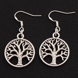 Boucles d'oreilles arbre de vie en argent 925, crochet d'oreille poisson, 40 paires, lustre en argent Antique E463 20x40mm257E