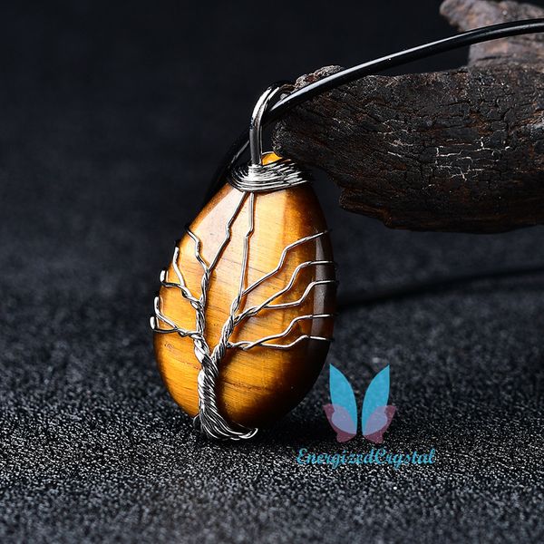 Collier pendentif en forme de larme de pierres précieuses de l'arbre de vie Bijoux de chakra en cristal de guérison