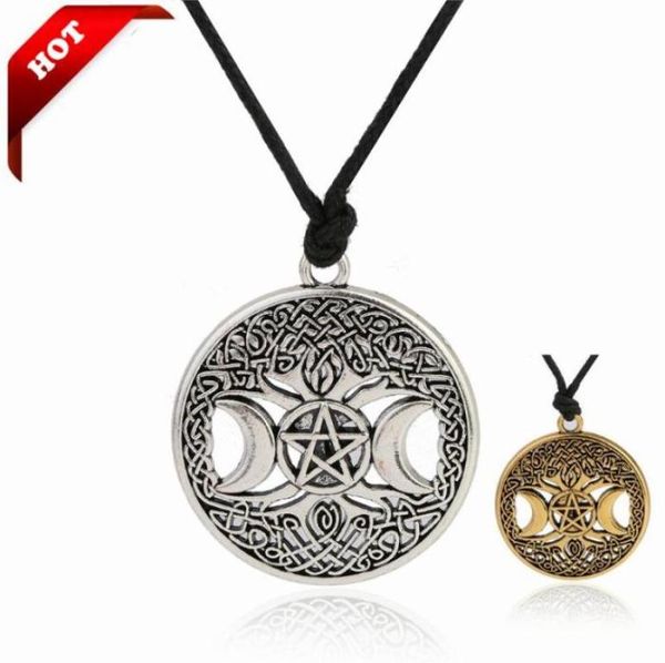 Árbol de la vida dorado/plateado vikingos nórdicos colgante collar nudo celta Penram Pentáculo estrella Luna Wicca colgante Necklace2402663