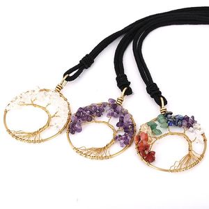 Árbol de la vida piedra natural cristal Chakra collar joyería de moda amatista cuarzo claro lapislázuli colgantes collares de piedras preciosas