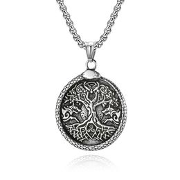 Collier arbre de vie en acier inoxydable, pendentif, bijoux d'arbre généalogique pour femmes et hommes, cadeaux