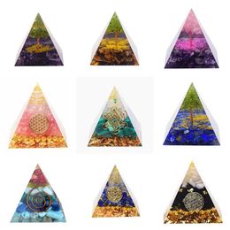 Levensboom Orgone Piramide Decor Amethist Peridoot Healing Crystal Energy Generator Orgonite Beschermen Meditatie Tool Felej