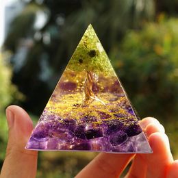 Arbre de vie Orgone Pyramid Energy Chakra Reiki Meditaiton Tool-Peridot With Amethyst EMF Orgonite243F