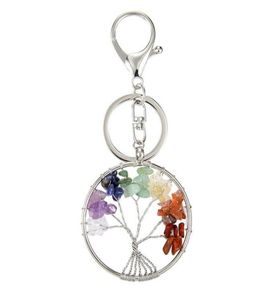 Tree of Life hanger Keychains Natural Crystal Stone Keyring Key Chain 7 Chakra Healing Round Handmade sleutelring Car Key Holder Bag3439351