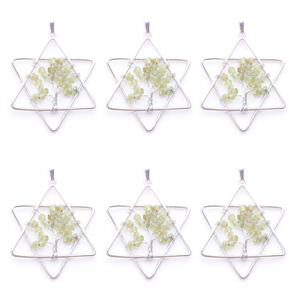 Pendentifs arbre de vie, pierres précieuses naturelles, pierre Olivine, Chakra Reiki, étoile à cinq branches, métal Merkaba, bijoux N3808