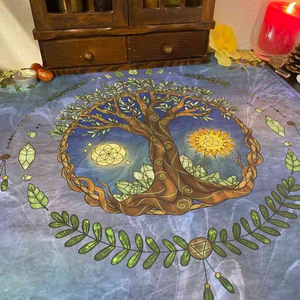 Arbre de vie nappe mur tapis autel bohème décoratif soleil lune tapis de yoga grande taille feuille canapé couverture décor maison J220804