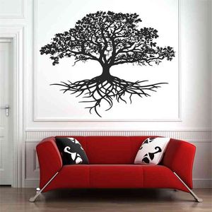 Arbre de vie autocollant mural décalcomanie cercle tribal de vie racines branches oiseaux stickers muraux salon yoga studio décor mural D724 210615