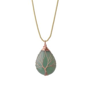 Arbre de vie fil enroulé goutte d'eau collier pendentif pierre gemme naturelle bijoux à bricoler soi-même Making2901