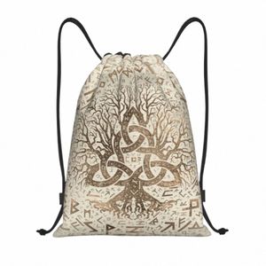 Árbol de la vida con Triquetra y Futhark Pastel Gold Drawstring Backpack Sports Gym Bag Viking Nórdico Yggdrasil Shop Sackpack O4QX#