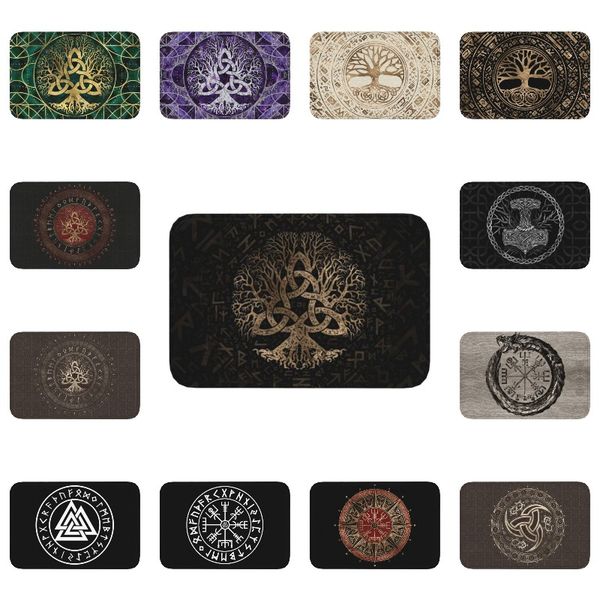 Arbre de vie avec Triquetra sur Futhark Front Floor Porte d'entrée Mat d'entrée extérieur Viking Kitchen Bathroom DoorMat Toolet Tapis