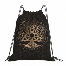 Árbol de la vida Yggdrasil con Triquetra V-Viking Age Cool Portátil Senderismo Bolsas con cordón Mochila para montar Zapatos de gimnasio Almacenamiento f2eY #