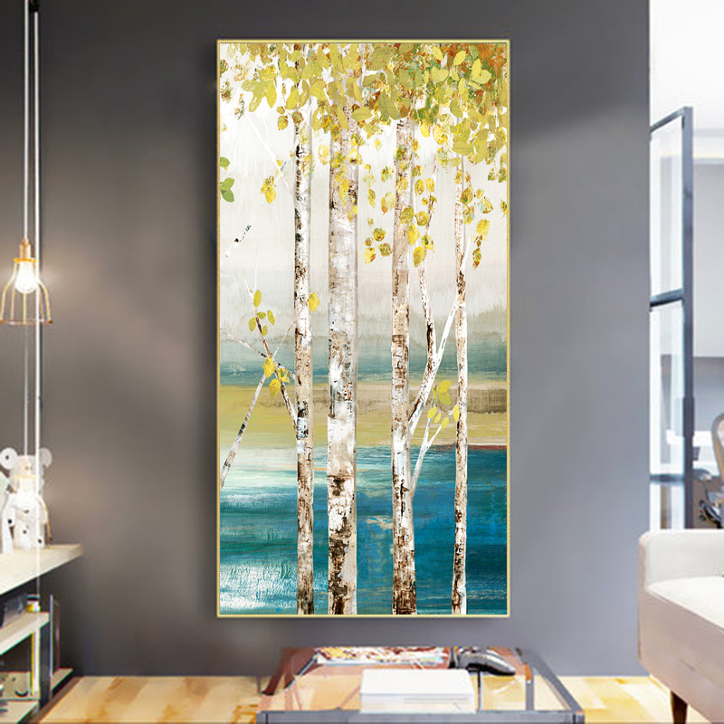 Tree Poster Landscape Wall Art Pictures para sala de estar pintura a óleo sobre tela Impressões de tela decoração de bétula branca decoração de bétula branca