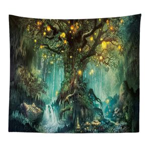 Tapiz de árbol, arreglo temático del árbol de la vida con la temporada de primavera de la jungla próspera, colgante de pared para dormitorio, sala de estar, dormitorio, tamaño: 150x100c