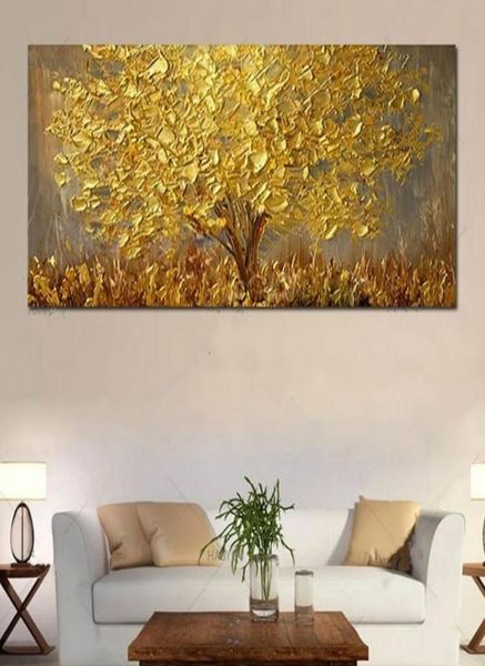 Arbres avec des feuilles jaunes dorées paysage peinture à l'huile sur toile moderne abstrait mur Art photos décor à la maison cadeaux décoration murale 6169890