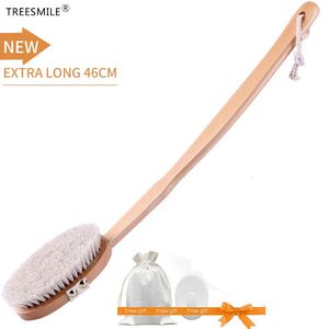 TREESMILE Brosse de bain à poils naturels Brosse de massage exfoliante pour le sang Brosse de douche réglable en bois Brosse sèche D30 240312