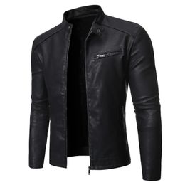 Treesolo Spring en Autumn Mens Jacket Fashion Trend Korean Slim Fit Casual Leather Motorcycle 240430