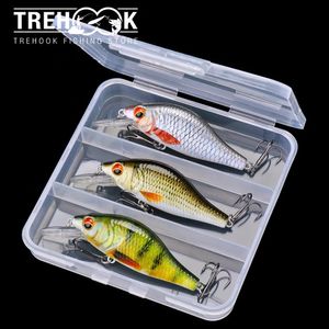 TREHOOK 3 pièces 7 cm 11g leurre de pêche méné flottant ensemble de Wobblers pour brochet appâts artificiels Kit manivelle matériel de pêche 240220