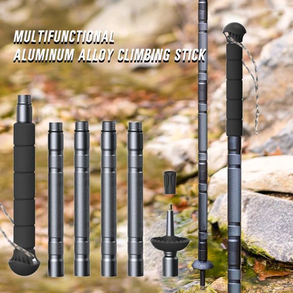 Trekking Pole Bâtons de marche multifonctionnels en aluminium pliant Camping en plein air bâton de randonnée réglable ultraléger Alpenstock 240306