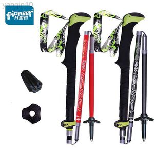 Trekking Poles 1pc PIONEER Carbon Fiber Folding Walking Stick 5 sections Adjustable Lightweight Mountain-climbing Crutch Outdoor Hiking HKD230804