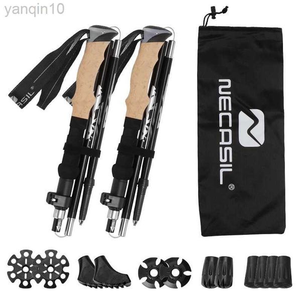 Bâtons de randonnée 2pcs / set Bâton de marche ultra-léger pour hommes femmes Bâtons de randonnée Pliage automatique Multifonction Trekking Pole Randonnée Outil de survie HKD230804