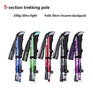 TRUKKING POLEN 5-Section Outdoor Fold Trekking Paal Camping draagbare wandelstick voor wandelstick voor Noordse oudere telescopisch gemakkelijk in zak 1 pc's 230419