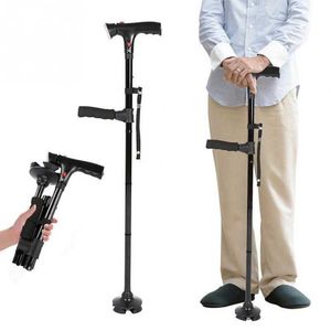 Trekking Poles Collapsible LED Walking Cane Telescopic Folding Cane Alarm Walking Trusty Sticks Elder Crutches Double Handle Trekking Poles J230224