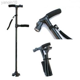 Trekkingstokken Dubbele Handlapsible Telescopische Cane Folding Crutch LED Lichtgewicht Veiligheid Wandelen Wandelstok Geschenken voor Oudere Ouders HKD230804