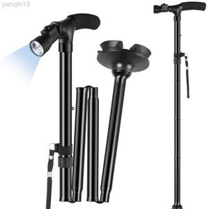 Polonais de randonnée Cane pliante avec LED Light Pliable Stick Walking Stick Anti-Slip Invalidité Cane en aluminium Torche Torche Réglable Lampe d'urgence portable HKD230804