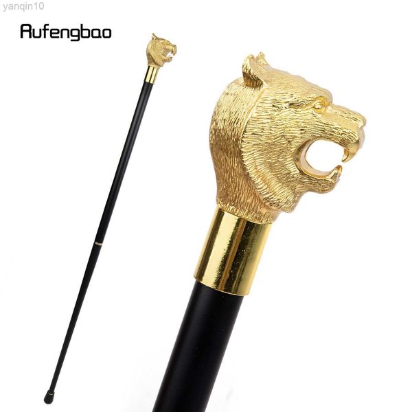 Pictos de trekking Gold Luxury Tiger Cabeza de tigre Fashion Walking Stick para fiesta Decorativa Cabina para caminar Elegante Crosier Knob Stick 93cm HKD230804